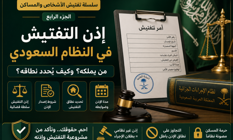 إذن التفتيش في النظام السعودي شروطه ومدته ونطاقه