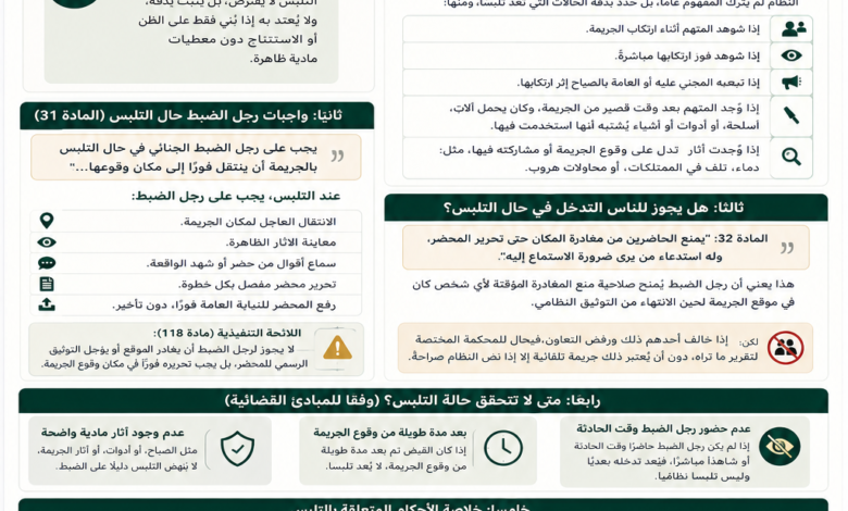التلبس بالجريمة في النظام السعودي الحالات والشروط والصلاحيات
