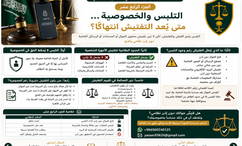 التلبس والخصوصية في النظام السعودي تفتيش الجوال أثناء التلبس