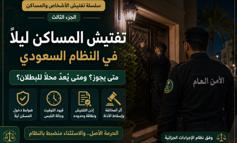 تفتيش المساكن ليلاً في النظام السعودي الضوابط وحالات البطلان