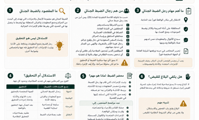 جمع الاستدلالات والضبط الجنائي في السعودية