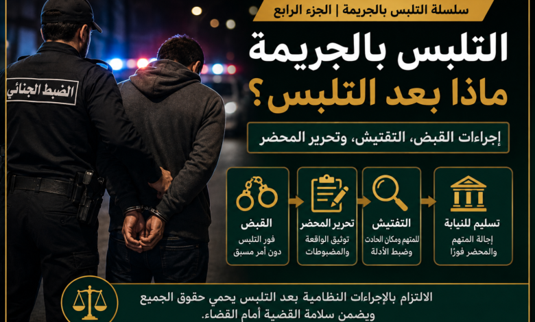 ماذا يحدث بعد التلبس بالجريمة؟ القبض والتفتيش وتحرير المحضر