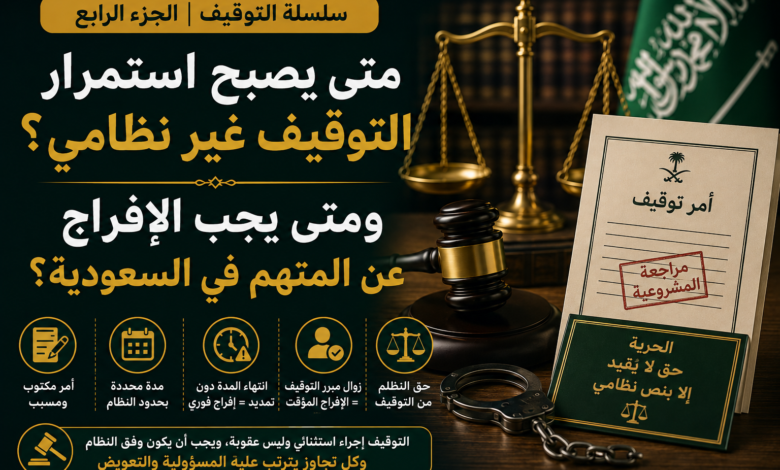 متى يكون التوقيف غير نظامي؟ ومتى يجب الإفراج عن المتهم في السعودية؟