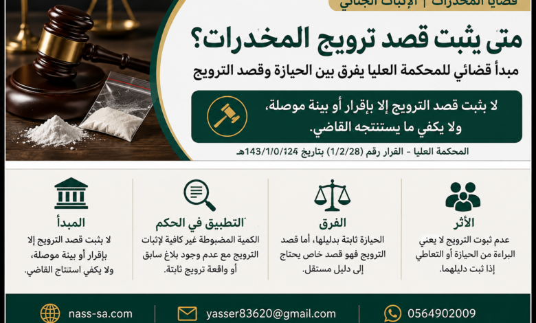 إثبات قصد ترويج المخدرات | مبدأ قضائي للمحكمة العليا