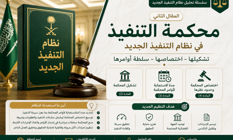 المقال الثاني -محكمة التنفيذ في نظام التنفيذ الجديد تشكيلها واختصاصها وسلطة أوامرها