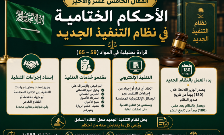 الأحكام الختامية في نظام التنفيذ الجديد وإسناد إجراءات التنفيذ والتنفيذ الإلكتروني وموعد النفاذ