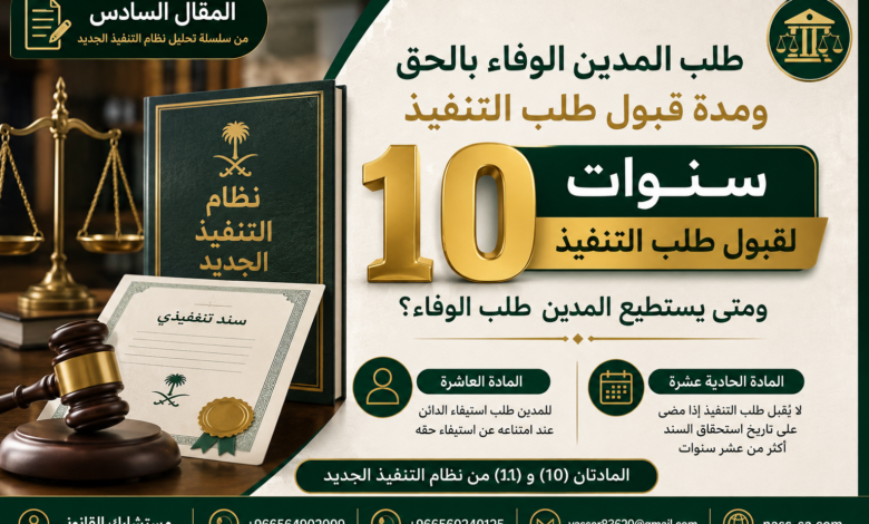 طلب المدين الوفاء بالحق ومدة قبول طلب التنفيذ في نظام التنفيذ الجديد