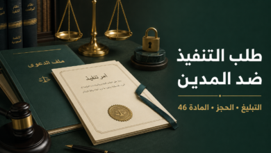 طلب التنفيذ ضد المدين ومراحل التبليغ والحجز وإجراءات المادة 46 في نظام التنفيذ السعودي