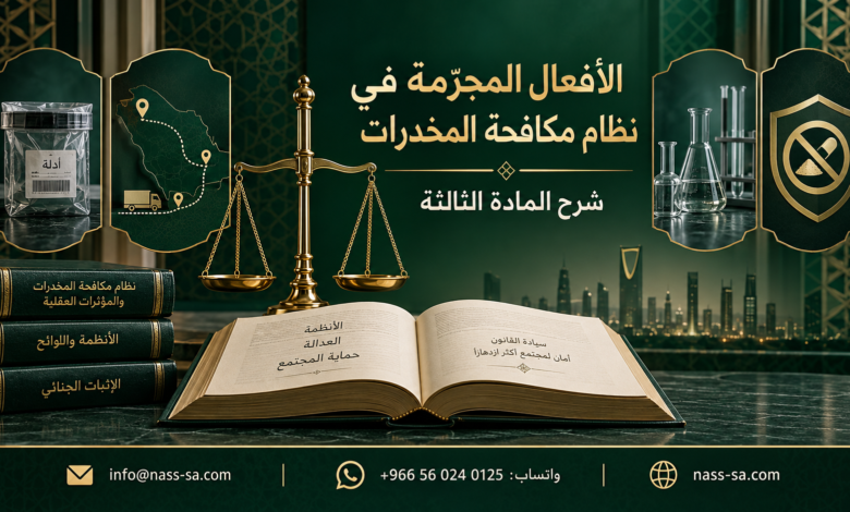 لأفعال المجرّمة في نظام مكافحة المخدرات الصورة المميزة تتضمن عنوان المقال ووسائل التواصل المطلوبة، والنصوص ال