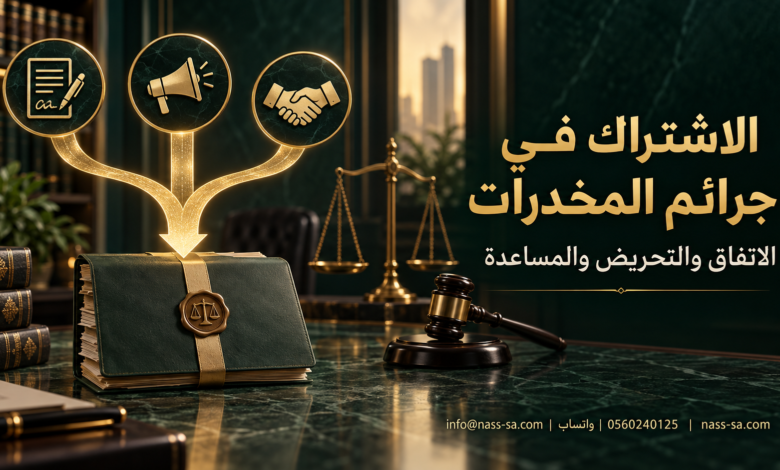 الاشتراك في جرائم المخدرات بالاتفاق أو التحريض أو المساعدة.