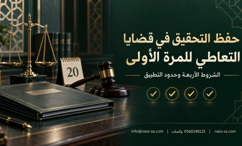 صورة قانونية توضيحية لمقال يشرح شروط حفظ التحقيق في قضايا التعاطي أو الاستعمال الشخصي للمرة الأولى في النظام السعودي.