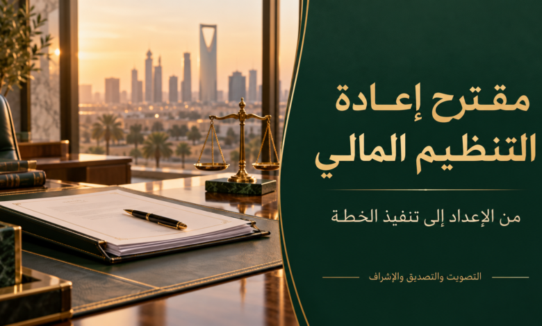 مقترح إعادة التنظيم المالي من الإعداد والتصويت إلى تنفيذ الخطة.